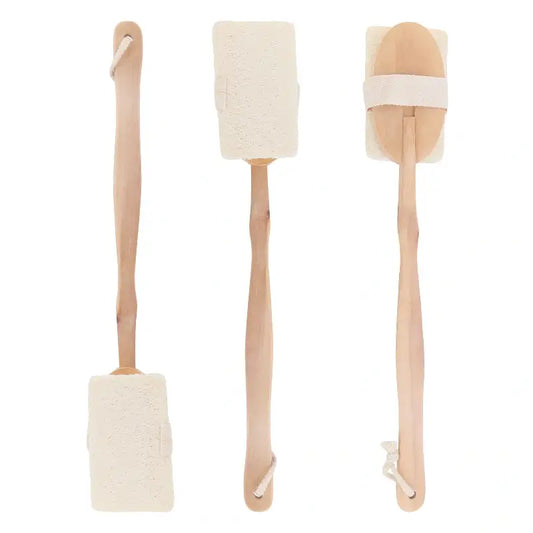 Brosse de Douche Exfoliante Long Manche en Bois – Luffa Naturelle pour un Rituel Bien-Être au Quotidien